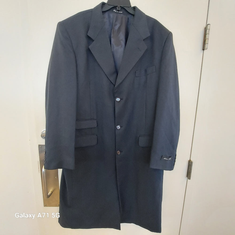 Milano Moda Designed In Italy Mens Navy Trench Coat Navy l48w42 4 Front Pockets